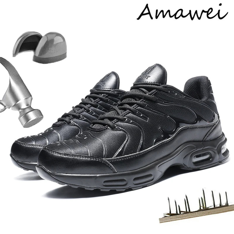 Air Cushion Men Boots Work Sneakers Lightweight Breathable With Steel Toe Safety Shoes PunctureProof H883 240702