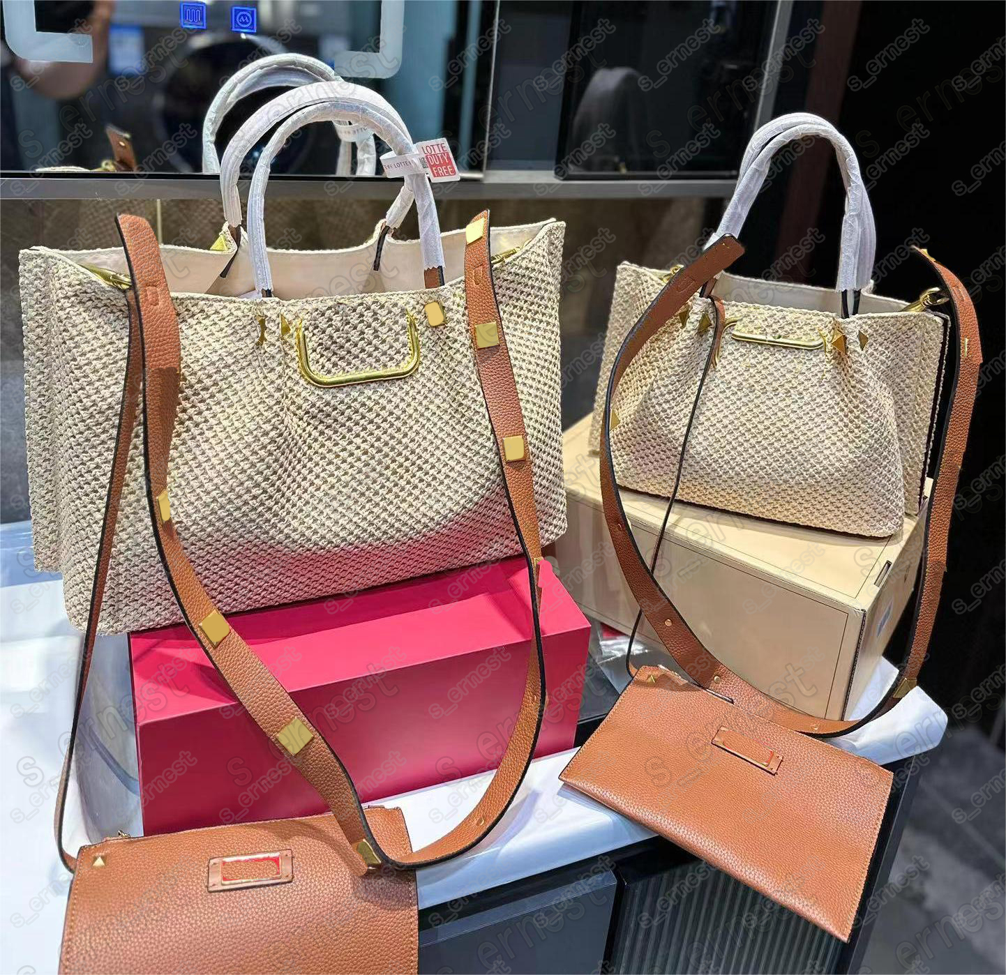 Sac de créateur Sac de paille de plage simple et pratique pour femmes rivet à main