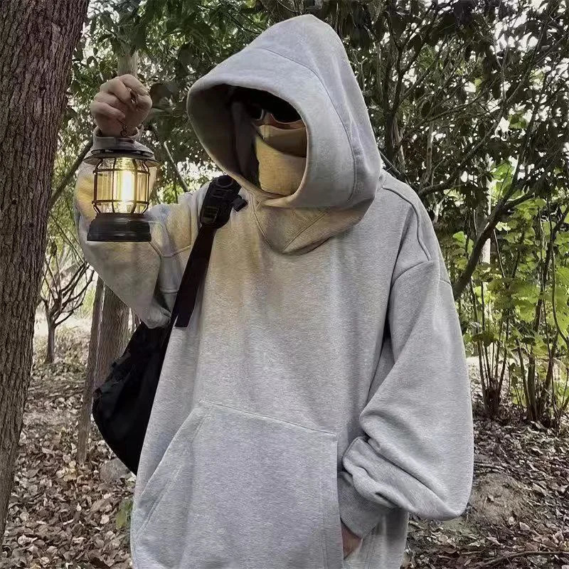 Couleur solide d'automne à capuche ninja japonais pour hommes à col roulé à col roulé vintage swetshirts hip hop y2k streetwear oversize sweat à