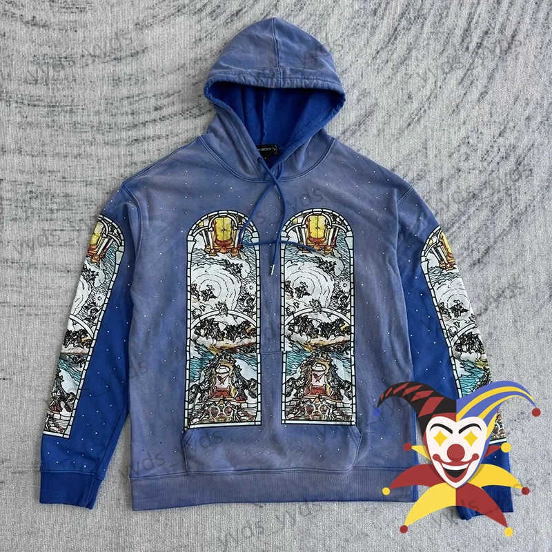 Sweatshirts à capuche lavés qui décide de la guerre Men de sweat à sweat à sweat à sweat à stress rétro Gradient Loose Streetwear Pullover T24071