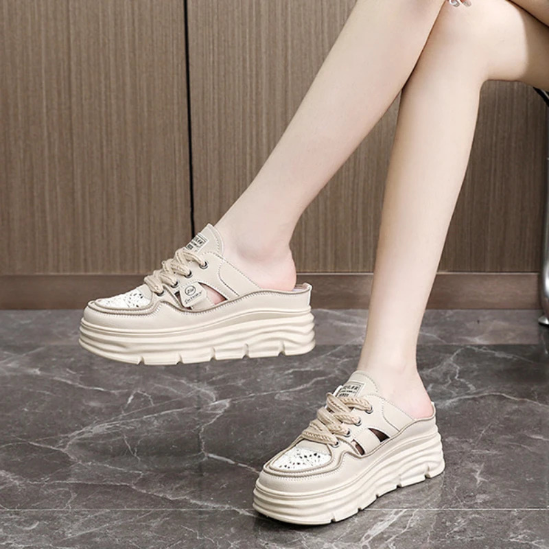 Summer Womens Sandals Fashionable and Breathable Increase Treasure Head Half Smooth Womens White Shoes Sexy 240712