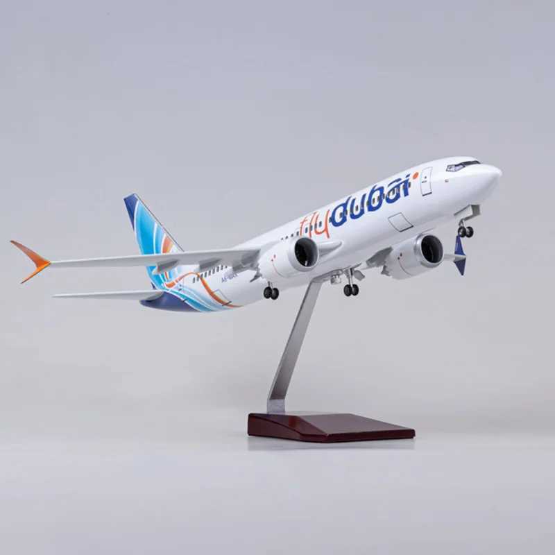 Aircraft Modle 1/85 Scale 47CM Airplane 737MAX B737 MAX Aircraft Fly Dubai Airline W Light and Wheel Diecast Resin Plane Model Toy CollectionL475-image-1002179336