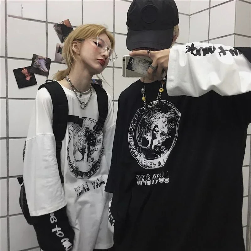 Tshirt for men Autumn Mens clothing Anime tshirts long sleeve Loose Daily Print Oversized t shirt Gym Y2k tops 240712