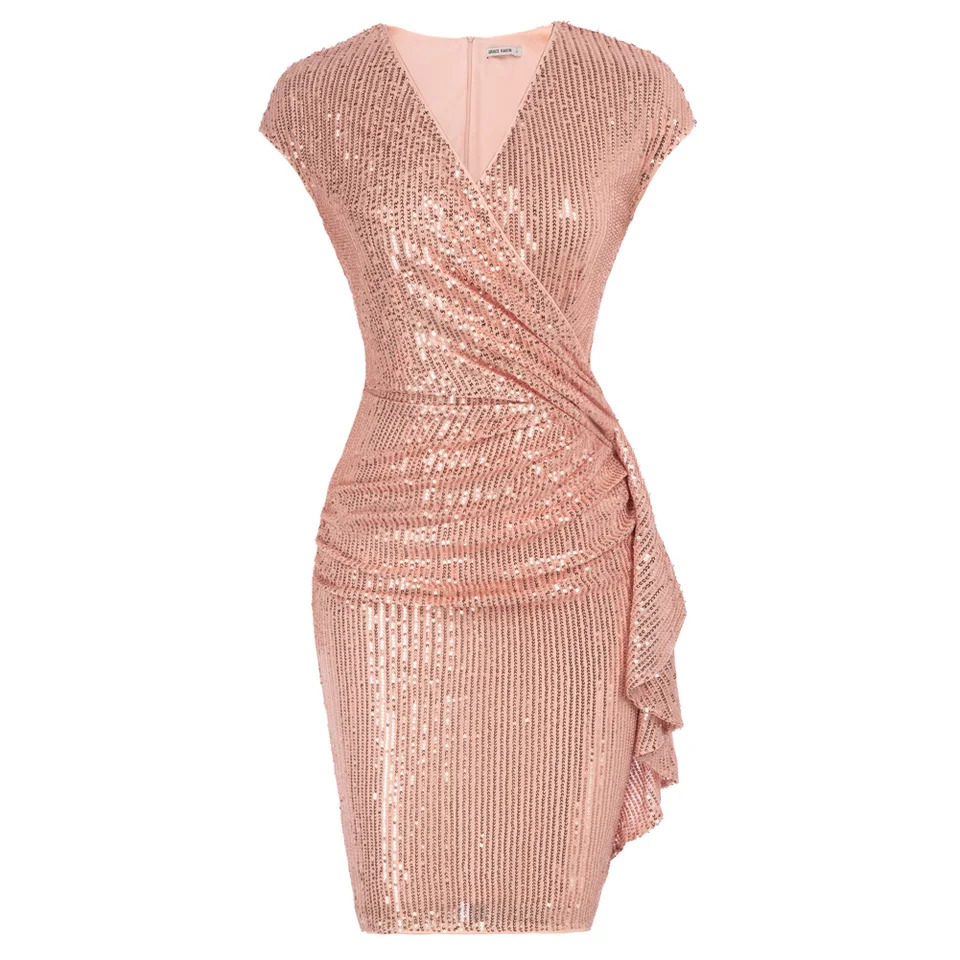 Grace Karin Femmes paillettes Cape de robe de fête Couchée courte V-Col à col bodycon MIDI BURAGE BUREAU COCKTAIL ROBES A30 240712