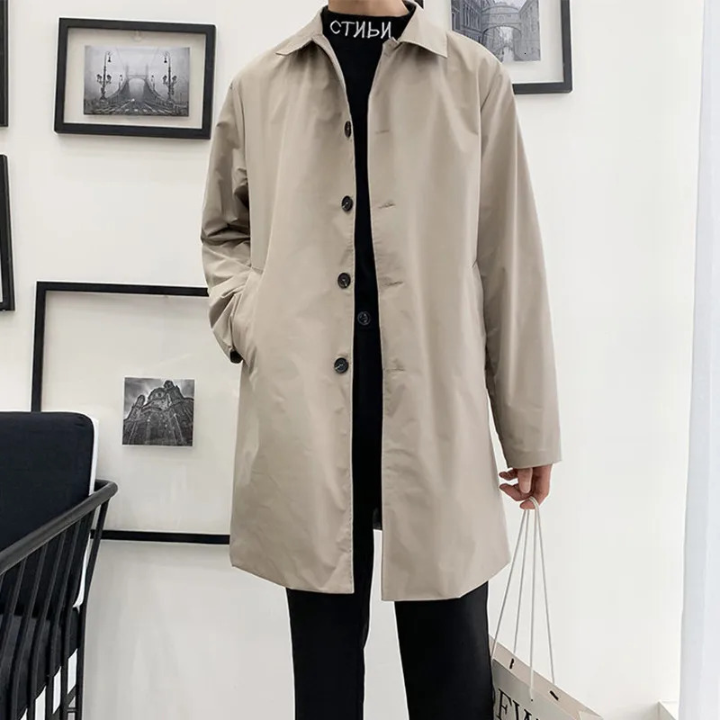 Mens Jackets Spring Single Breasted Medium-Long Trench Coat Male Solid Color Khaki Coat Windbreaker Plus Size 4XL 5XL 240712
