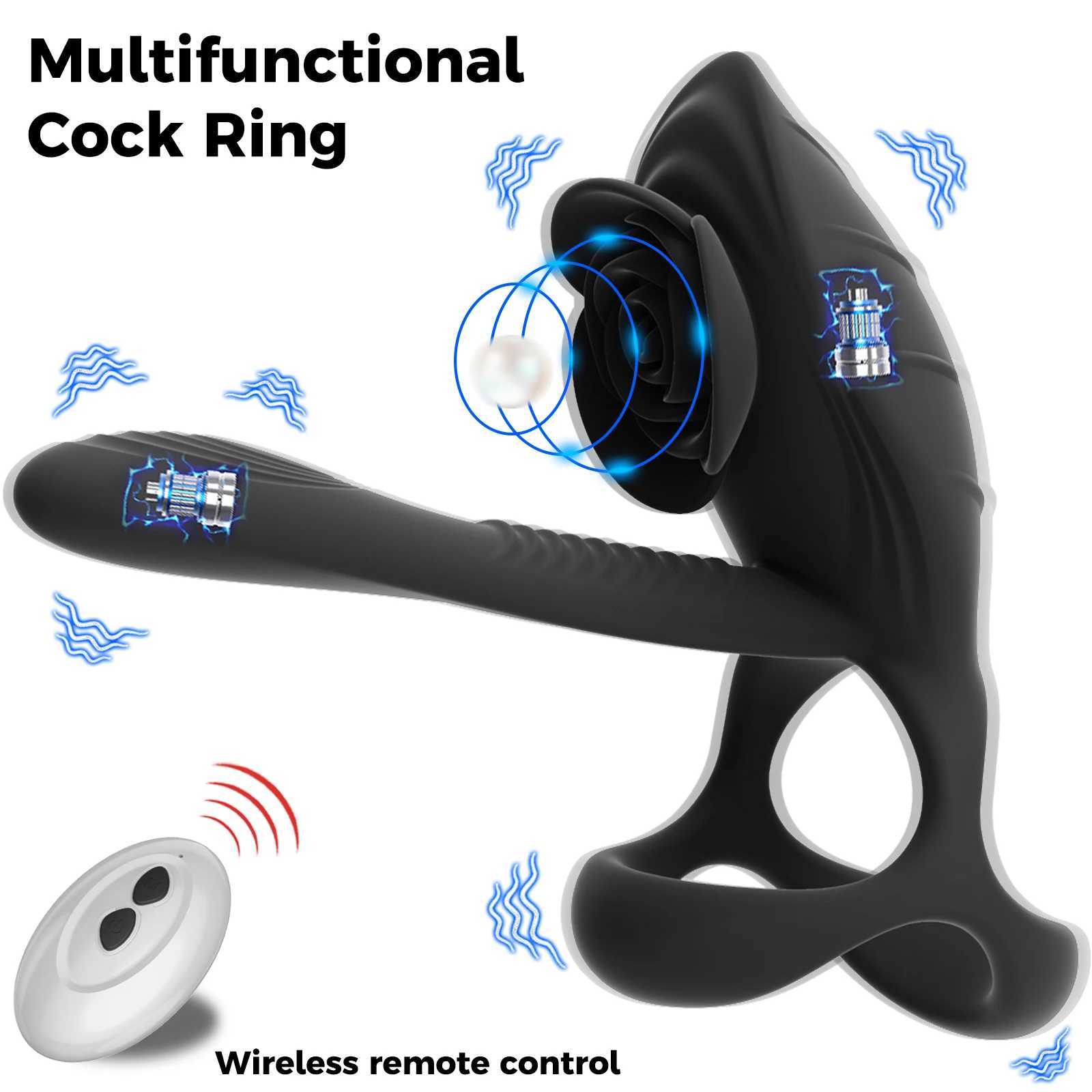 Cockrings Vibrating Cock Ring with Rose Clitoral Clitoris Stimulator Pleasure Penis Ring Vibrator Couples Adult Sex Toys for Men WomenL4715