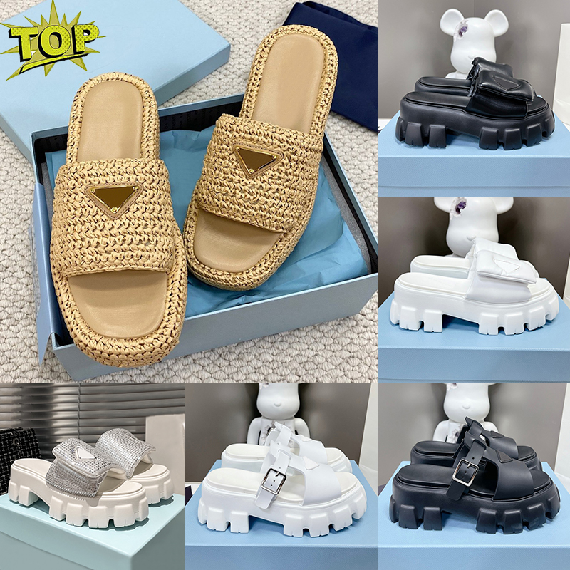 Monolith Sandals Women Platform Padded Nappa Slides Slippers Roman Foam Rubber Leather Lug Tread Sandal Womens Chunky Slide Designer High Heel Thick