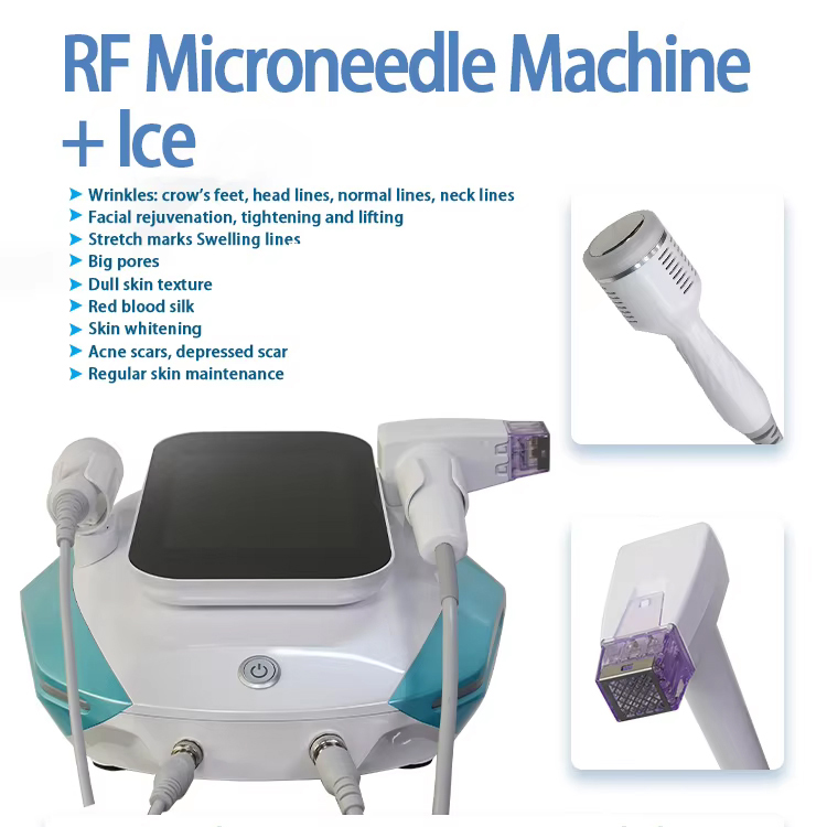 Fractional RF Microneedling Skin Firming Scar Repairing Acne Treatment Radio Frequency 2 Handles Microneedle + Ice Hammer Anti-aging Beauty Machine