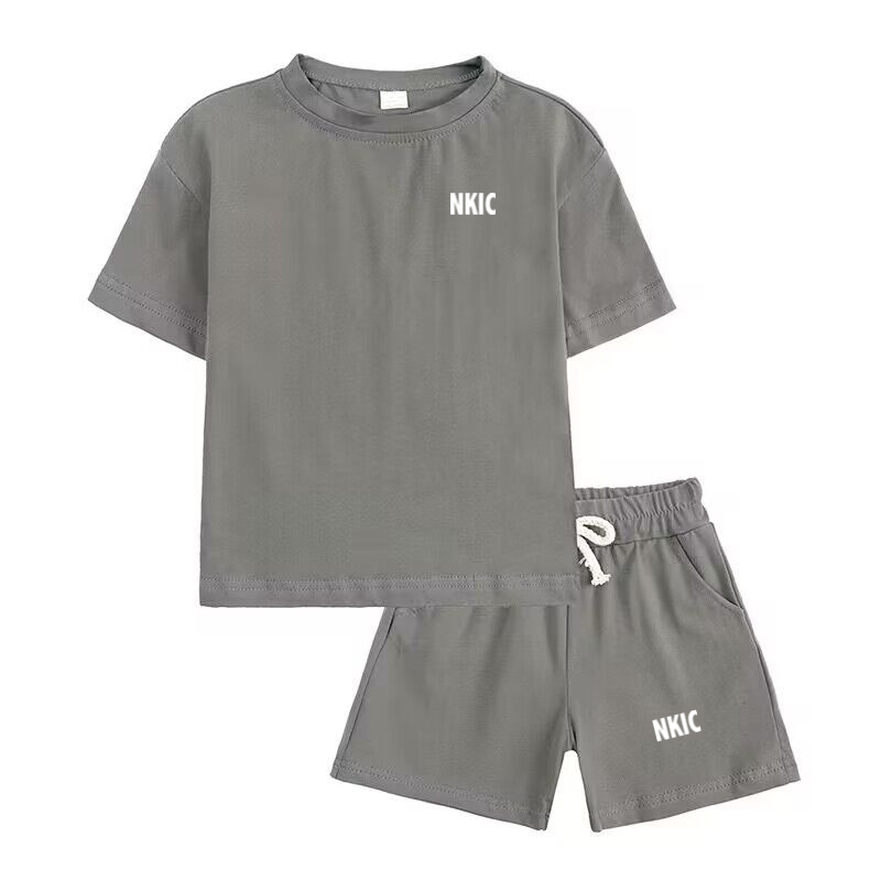 Kids Summer Brand Leisure 2pcs O-neck Short Sleeve letter printed T-shirts Pants Suits Boys Girls Casual Outfits Children Clothes-image-1004946636