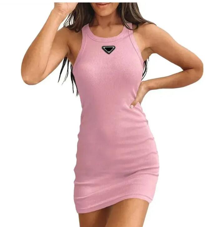 Designer robe femme robe de mode marque la robe de tête de femme en tricot en tricot en coton sans manches solide robe sexy élastique mini jupe s