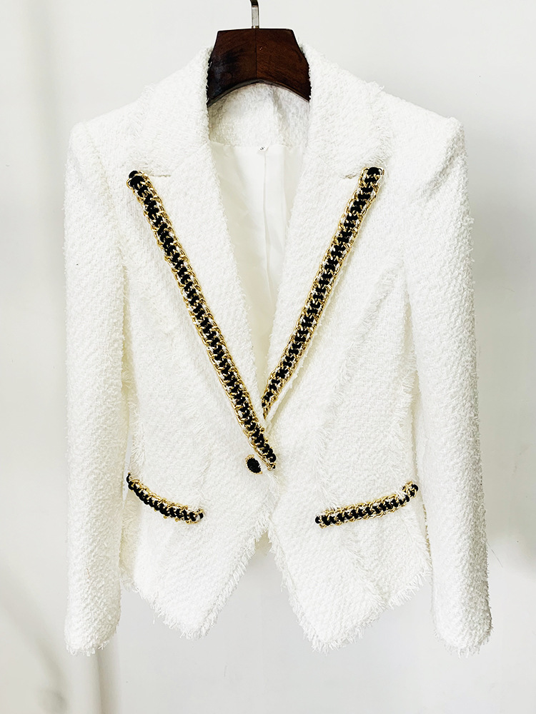 XXL 128 2024 Spring Autumn Brand SAme Style Coat Lapel Neck Beads Long Sleeve Coat Button Womens clothes Fashion oulaid