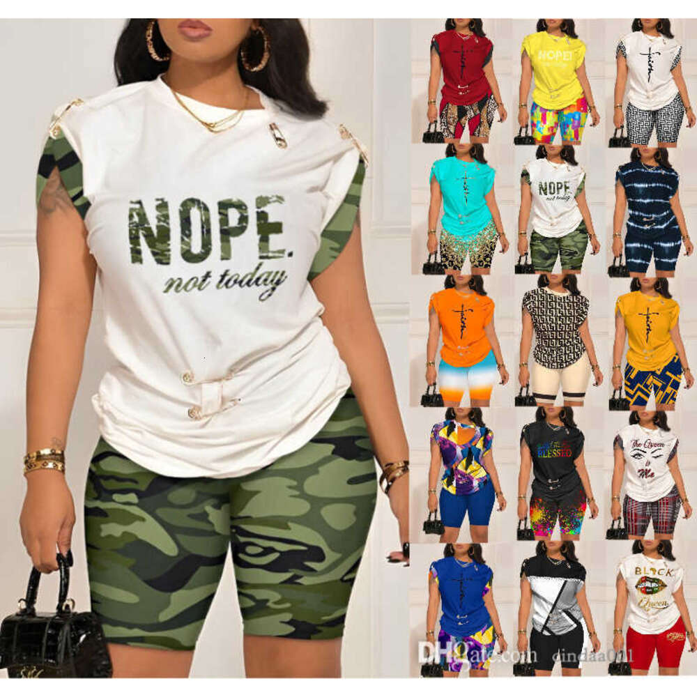 Designer New Tracksuits Plus Size 3XL Women Summer Fashion Casual Two Piece Set Digital Print Short Sleeve And Shorts 2 Piece Outfits