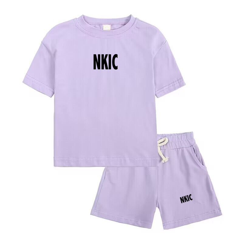 summer children's Brand clothing children's letter printed T-shirt pants 2-piece sports shorts suit suitable for boys and girls-image-1004944535