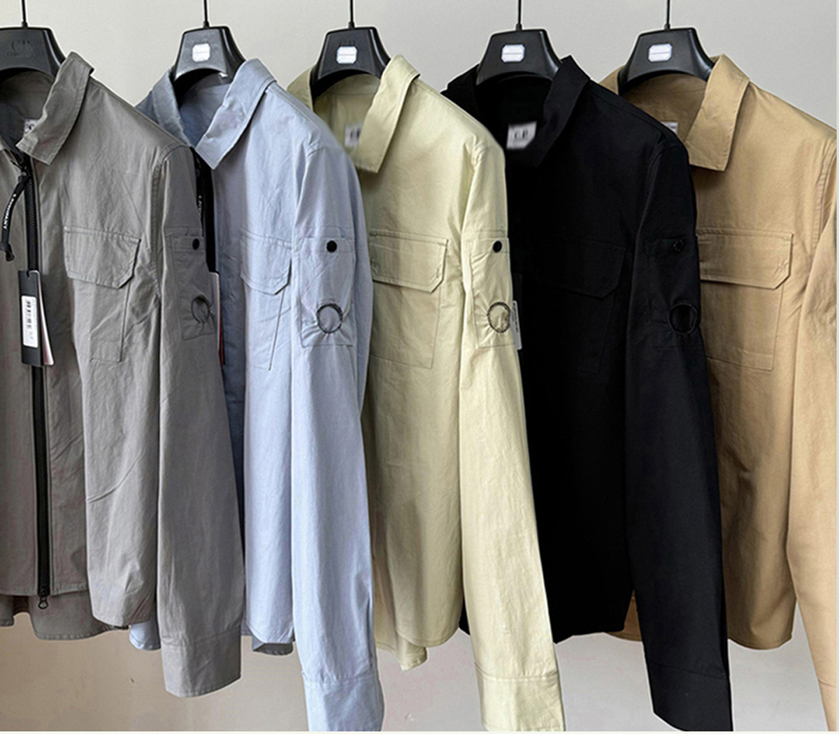 Designer Men's Casual Shirts 6 Colors Mens Zipper Jacket Coat Luxury Goggle Lens Shirt Jacket Lapel Overshirt Outdoor Men Gabardine Garment Dye