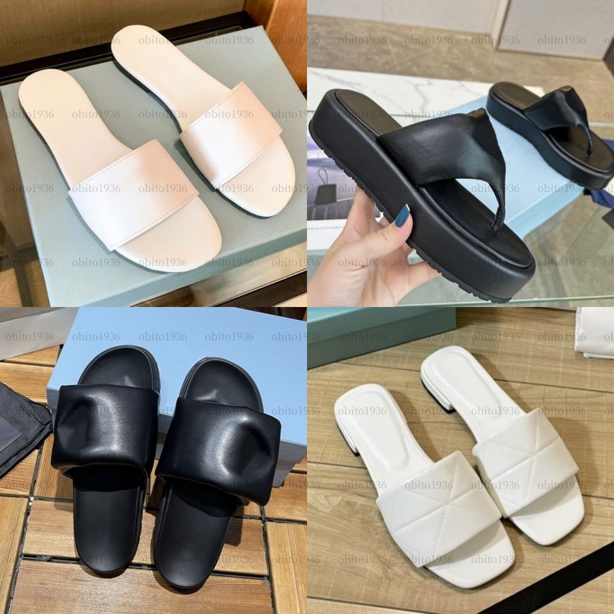 Designer Soft Padded Slide Sandals Slides slippers triangle slipper label jelly Sandal Nappa rubber Womens Black Leather bottom Monolith Strap Deser