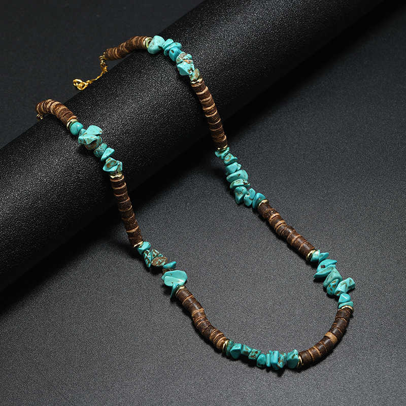 Fashion new necklace Europe and the United States unique Bohemian necklace turquoise-gravel coconut shell male surf punk necklace S2471408-image-884671062
