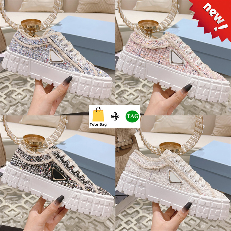 Luxury Womens Platform Sneakers Designer Chaussures Lilac Pink Black Ivory Multi Women Classic Double Wheel Tweed Sneakers Ladies Casual Trainers