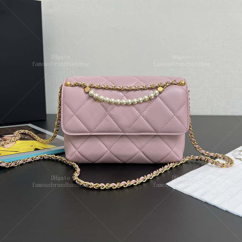 Crossbody Bag Designer Flap Bag 20cm Imitation Pearls Chain Bag 20A Mirror Quality Lambskin Evening Bag With Box 24C49-image-849900166