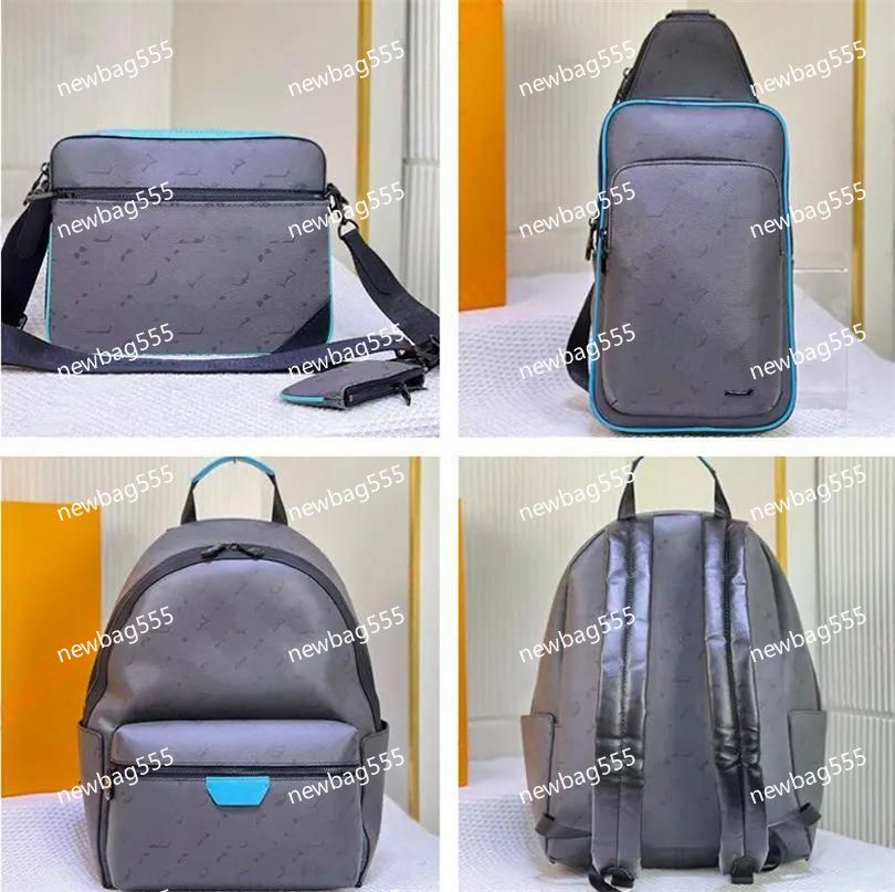 Brand le plus récent Cross Cross Body Sac Men Gris Imprimé bleu couleur PVC PVC Canvas Avenue Trio Messenger Sacs Discover