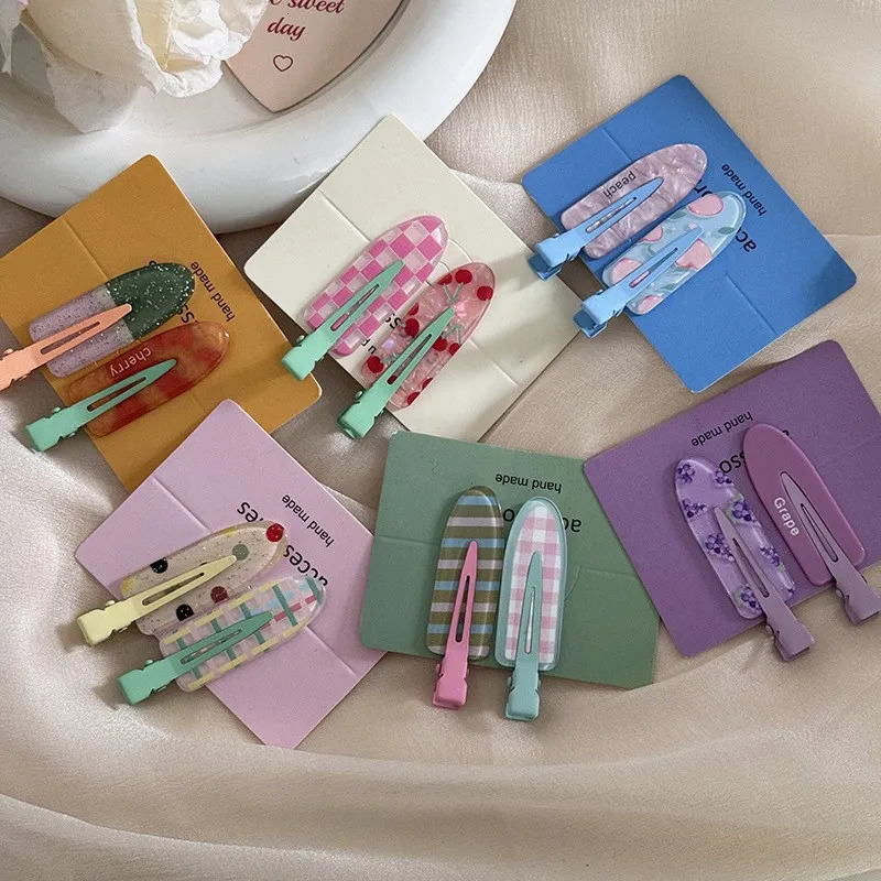 2 Pack Juice Series Hairpins Cute Acetate Makeup Clips Traceless Hairpins Womens Hair Ornaments Glitter Bangs Clips Wholesale 240709
