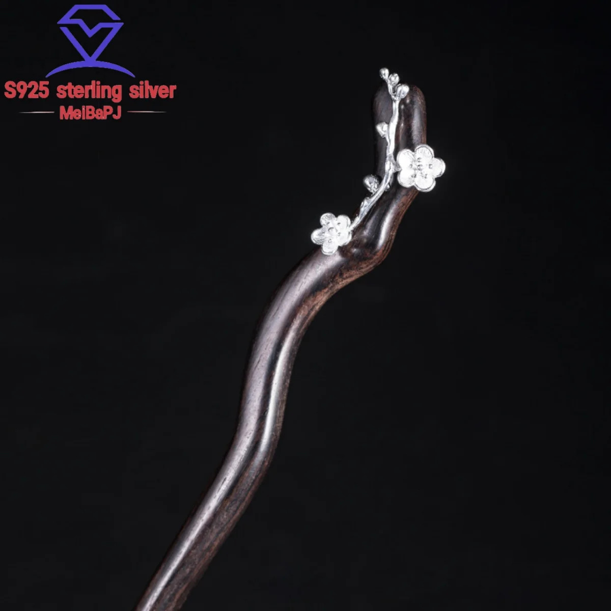MeiBapJ S925 sterling silver minimalist ebony wax plum womens Hairpin exquisite fashion party wedding jewelry free of 240709