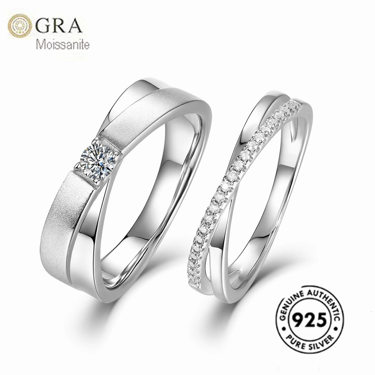 Most Couple Ring Real Solid 925 Sterling Silver Simple Figer Bands With Moissanite Diamond Ready To Ship 240709