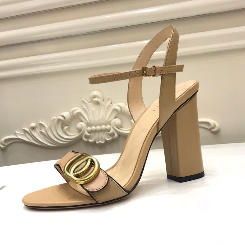 Designer Sandals leather high heel women's shoes summer office wedding button open toe decoration sexy nightclub dance T-stage