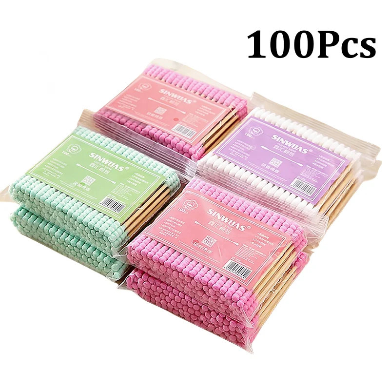 100pcs Double Head Cotton Swab Women Makeup Cotton Buds Tip for Wood Sticks Nose Ears Cleaning Health Care Tools 240711