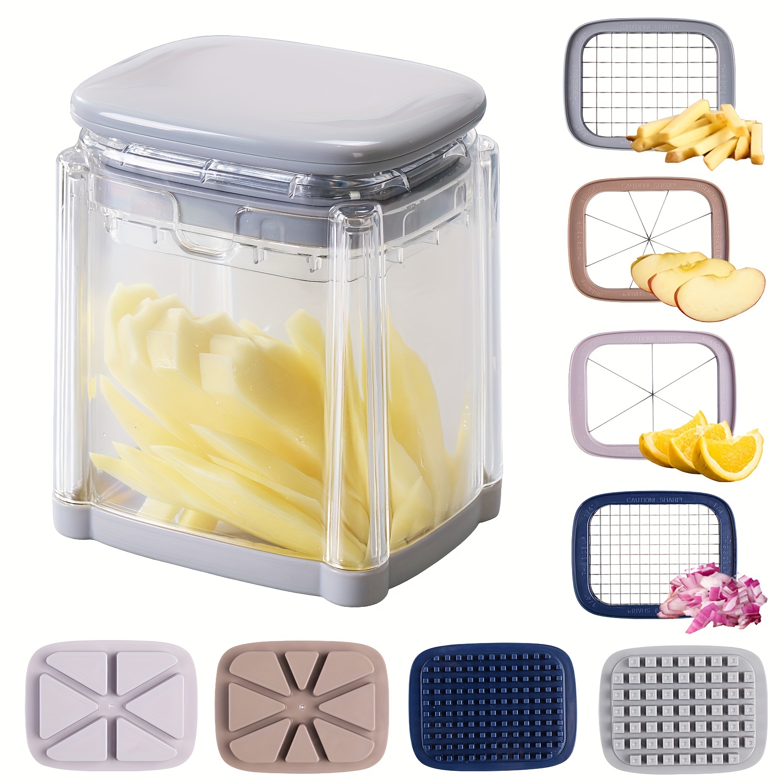 Four in one food cutting box for French fries, manual vegetable cutting machine with 4 blades, and apple slicer-image-1003755718