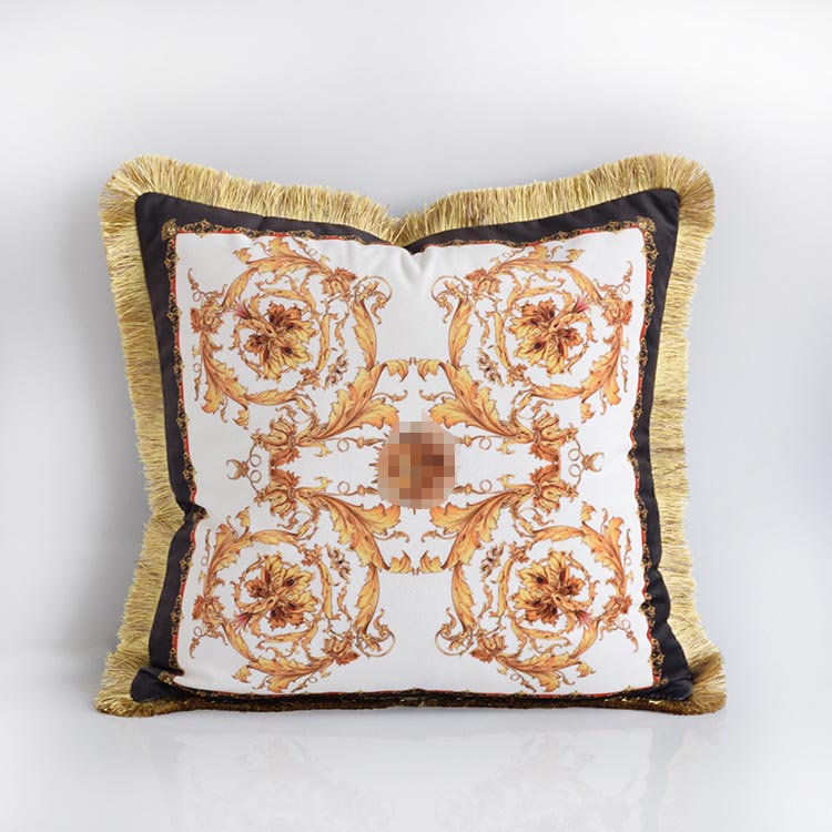 Designer Gold series double-sided printing pillow lisian velvet villa living model study room waist cushion-image-1084498676