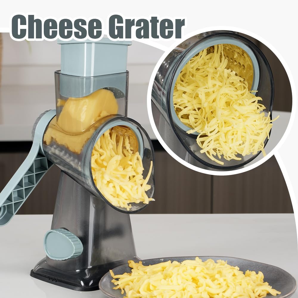 3-Blade Rotary Cheese Grater with Handle - Efficiently Shred, Slice, and Grate Cheese, Vegetables, Fruits, and Nuts - Manual Operation, Durable P-image-1003752629