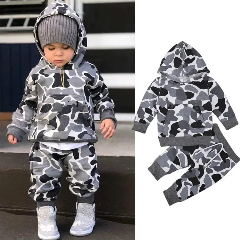Automne Spring Baby Boys Garçons ensembles de vêtements de camouflage Sweat à capuche Pullover and Pant 2 pièces Suit Girl Girl Jogger Sweat-shir