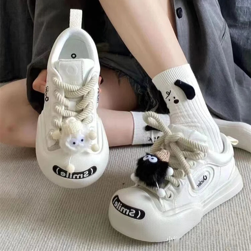 Women Ugly Cute Shoes 2023 Big Headed Imitation Leather Female Shoes Autumn Winter Cartoon Accessories Sneaker Korean Versatile