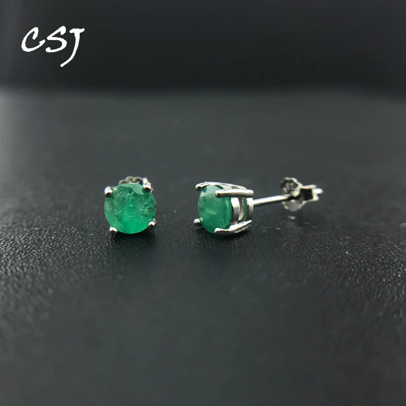 CSJ 100% Natural Emerald Stud Earrings 925 Sterling Silver Fine Jewelry Gemstone 4/5mm for Women Birthday Party Christmas Gift 240717