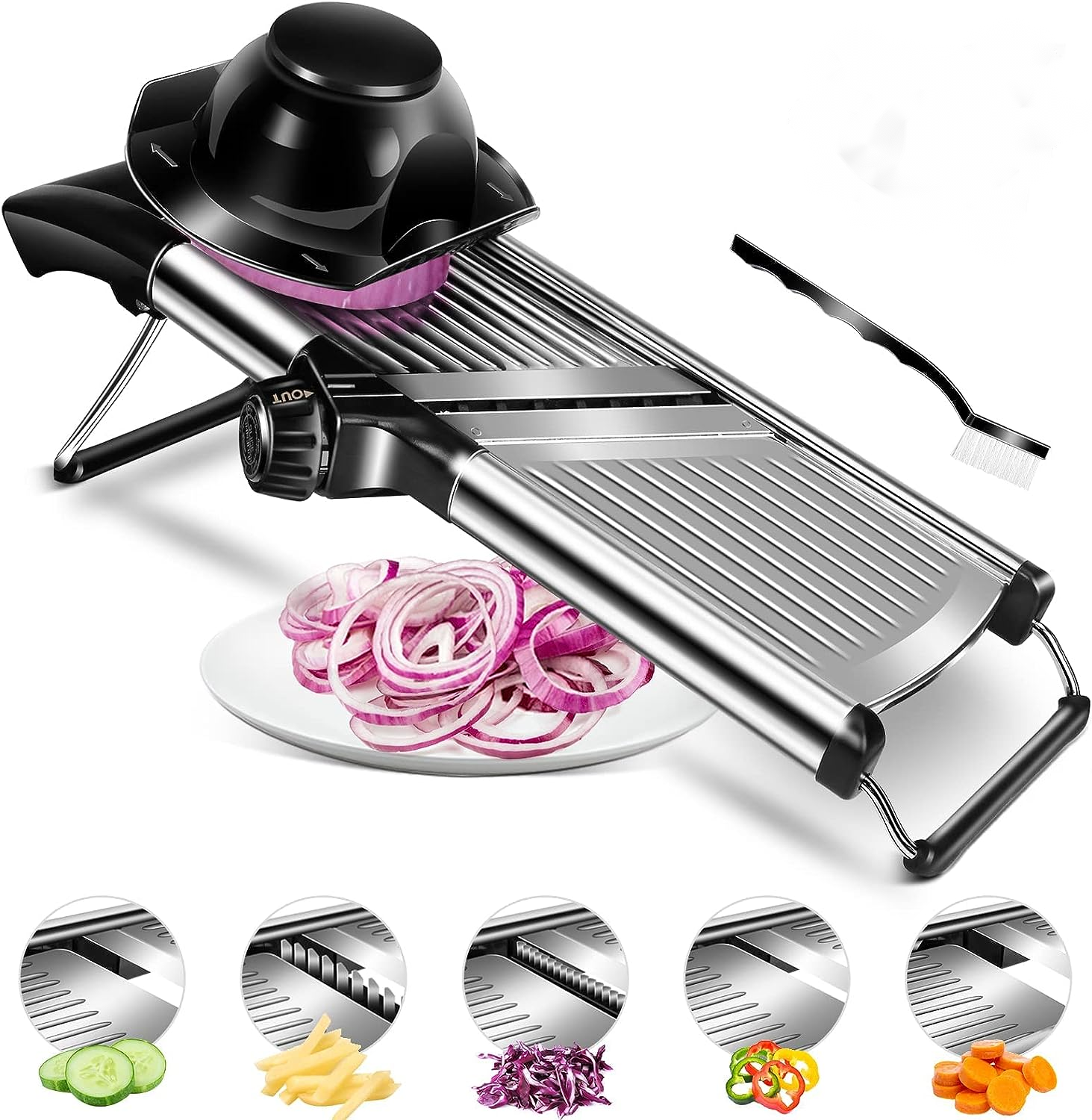 Stainless Steel Vegetable Slicer With 5 Blades Adjustable Mandoline Slicer Professional Vegetable Grater Onion Graters Potato Vegetable Cutter-image-1013169853
