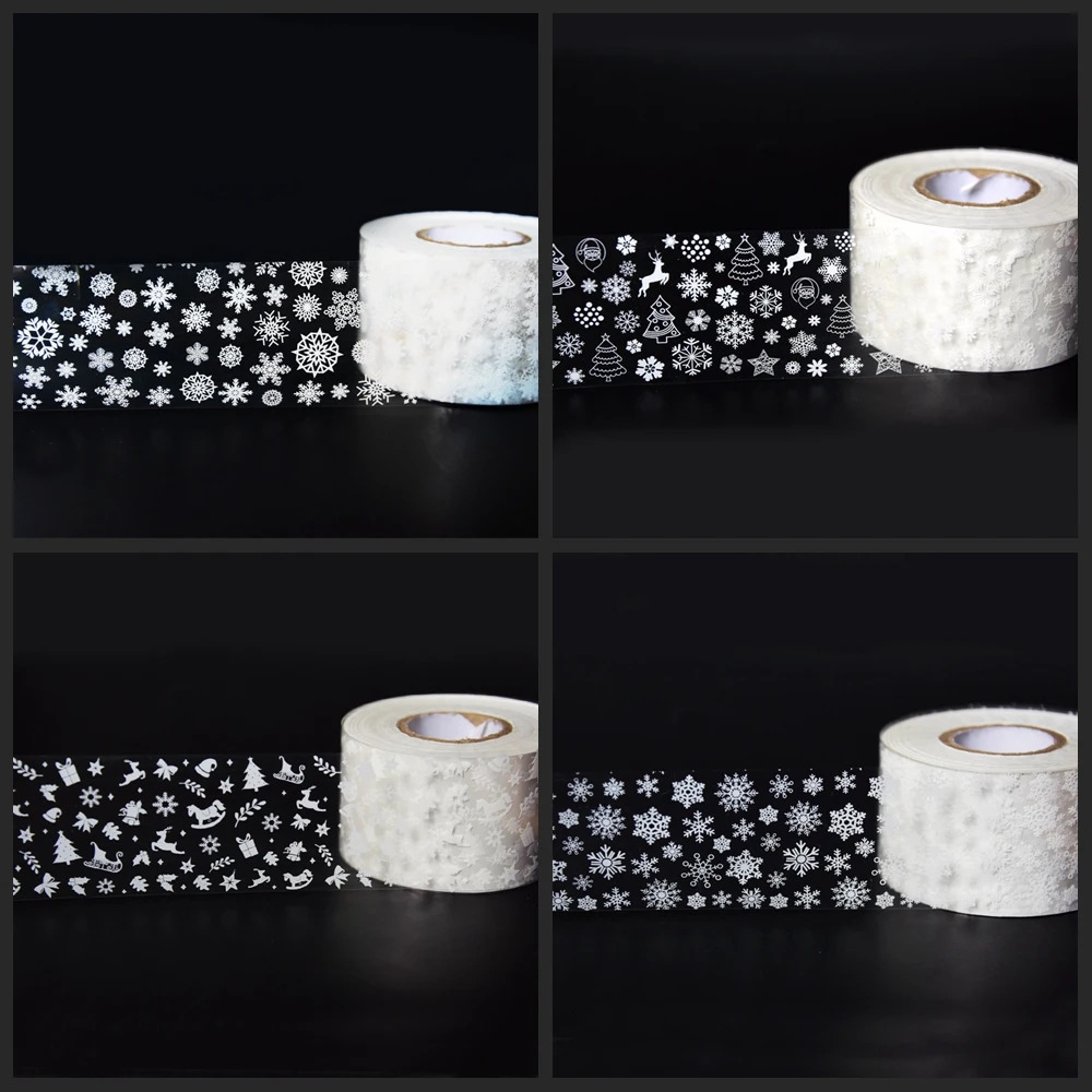 50M*4cm/roll White Snowflakes Nail Transfer Foils Sliders Xmas Stickers Decals Manicure Winter Christmas Nail Art Decorations 240711