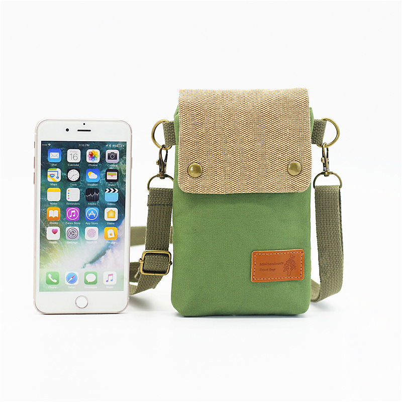 Aucune étiquette latérale Exporter le commerce extérieur canevas de couleur unie à 3 couches Sac de téléphone mobile diagonal Sac en tissu simple