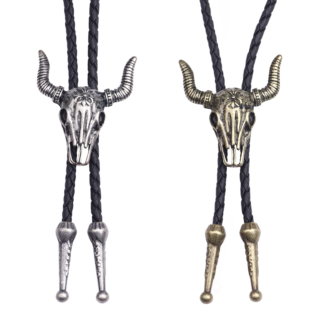 European and American long leather cow head necklace jewelry wholesale fashion new factory direct retro men's PU leather necklace