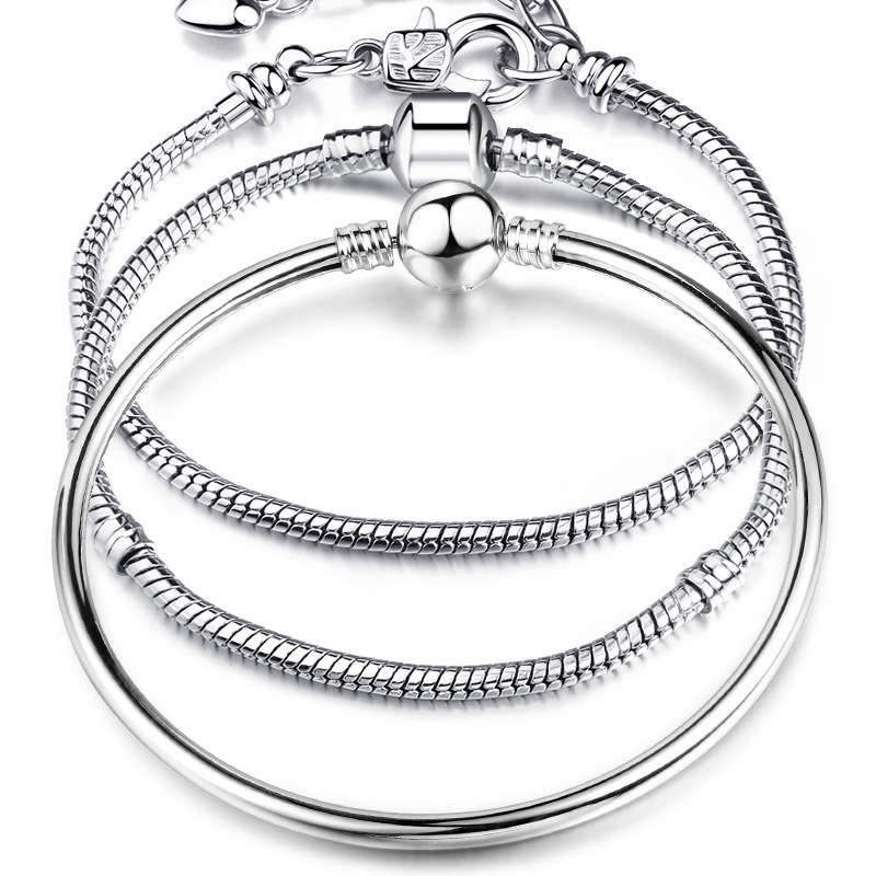 New 925 Sterling Silver 17-21cm Heart-Shaped Star, Moon Luxury Pendant Bracelet For DIY Bead Charms Women Jewelry Fashion Gifts