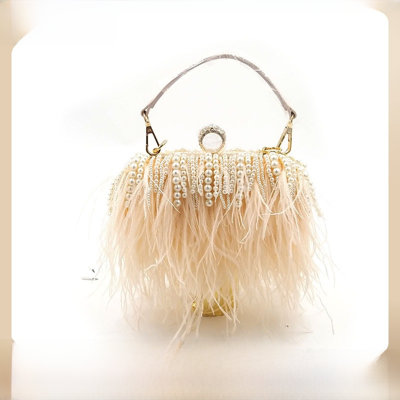 2019 Niche Brand Trendy Autruche Sac à cheveux de mode Robe de soirée Banquet Catrième de poêle Single épaule Single Crossbody Chain Pearl