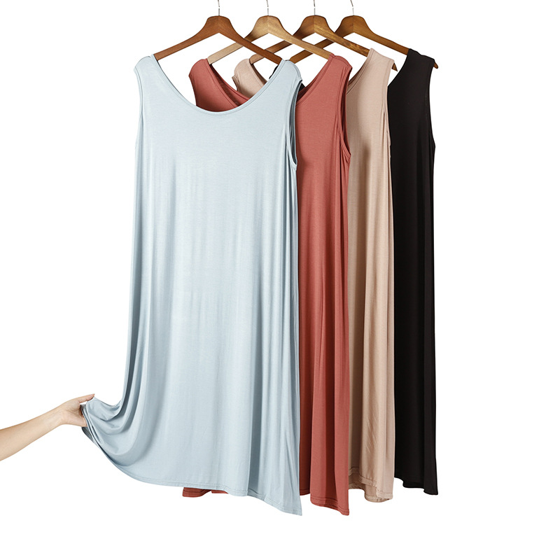 Women Pajamas Women's Summer Bamboo Fiber Thin 6Xl Plus Size Elastic Homewear Breathable nightwear And Comfortable Loose U Neck Long Sleeping D