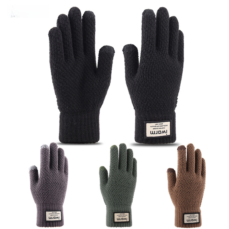 New cross-border wool knitted touch screen gloves men's winter plus velvet padded outdoor cold warm gloves wholesale