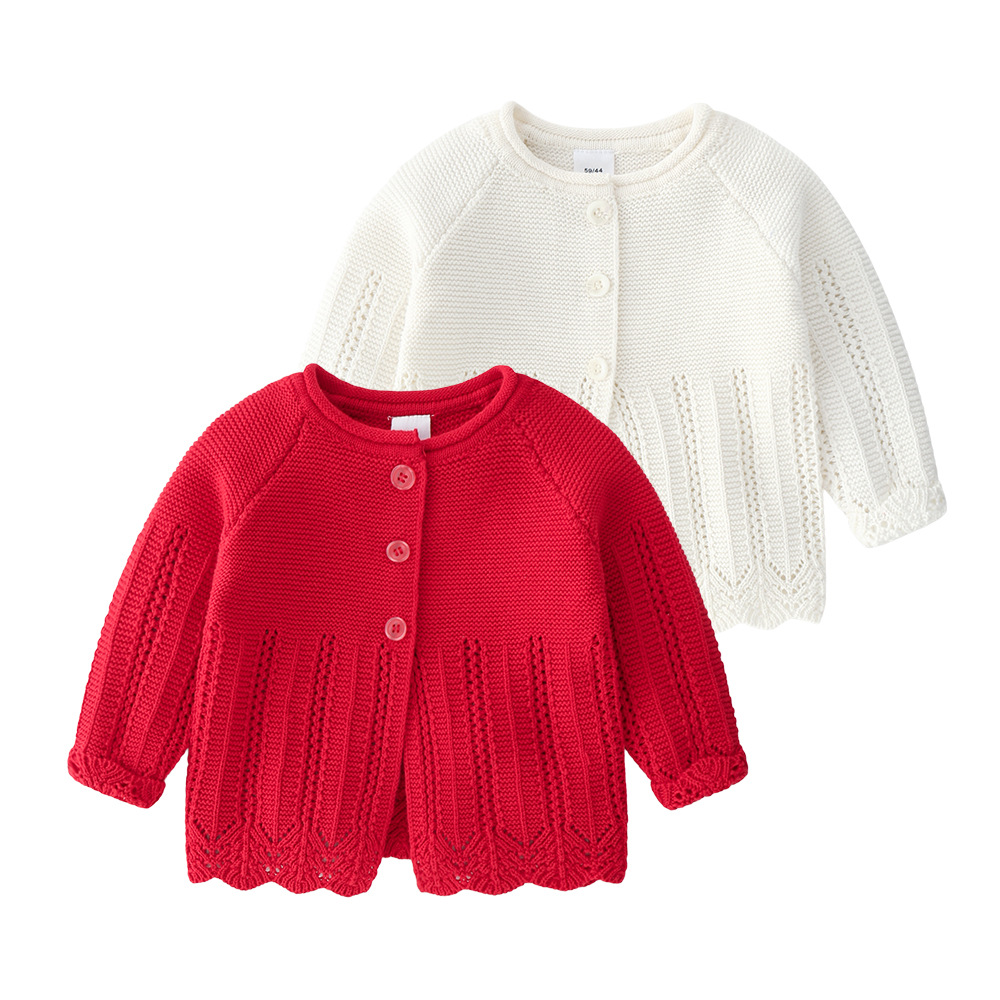 Baby Sweater Coat Spring and Autumn Sweet Baby Girl Cardigan All-match Baby Clothes Solid Color Western-style Knitted Coat
