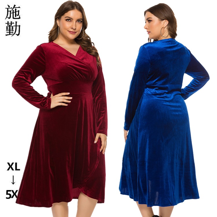 2024 Europe et les États-Unis Cross-Border Trade Trade plus taille plus taille féminine et automne à manches longues en V V Velvet Gold Velvet Ro