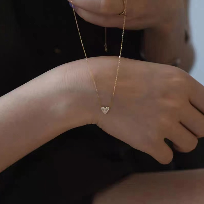 S925 Sterling Silver Plated With 14K Gold Heart Set With Zircon Collarbone Chain Women Valentine's Day Girlfriend Gift Jewelry
