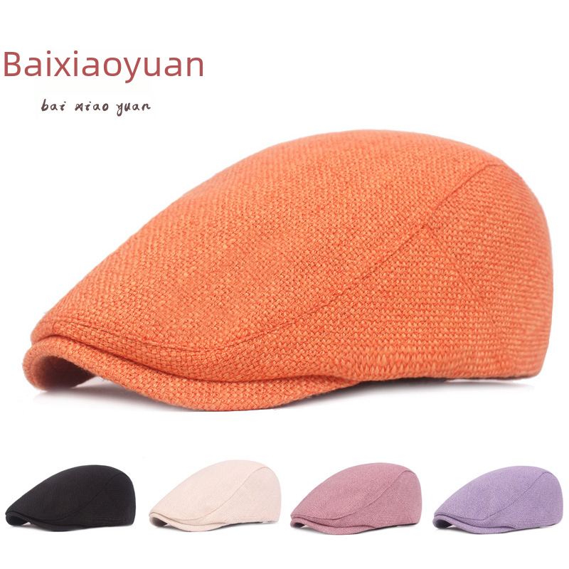 Cotton and linen beret men's and women's peaked cap retro distressed forward hat outdoor travel hat monochrome beret