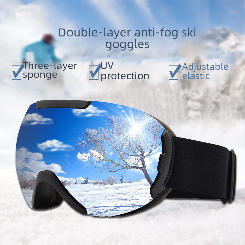 Cross-border in stock ski goggles large spherical double-layer anti-fog outdoor goggles snow-proof men's and women's goggles mountaineerin