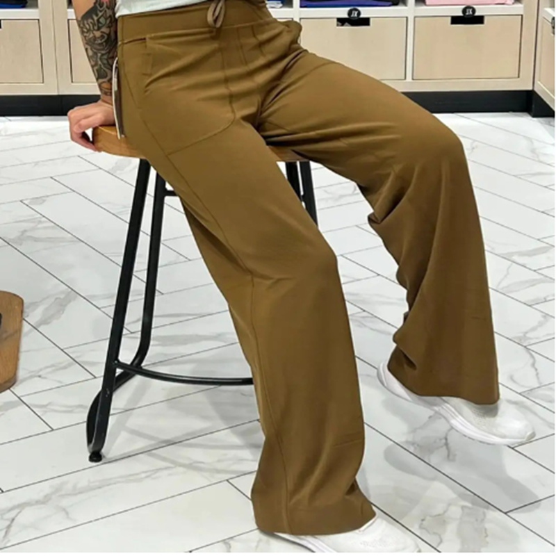 Womens Wide Leg Yoga Pants Loose Comfy Drawstring Sweatpants with Pockets Casual High Waist Stretch Flared Pants-image-764335047