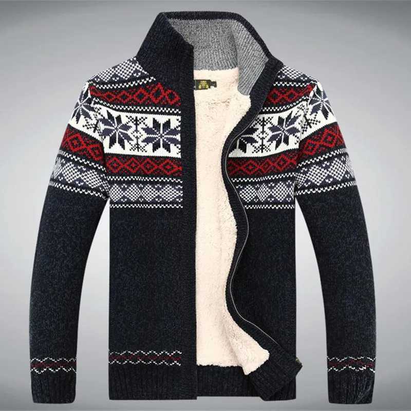 2021 Winter Sweater Male Thicken Fleece Men Cardigan Cotton Knitted Jacquard Men's coat Size S -3XL Q260915