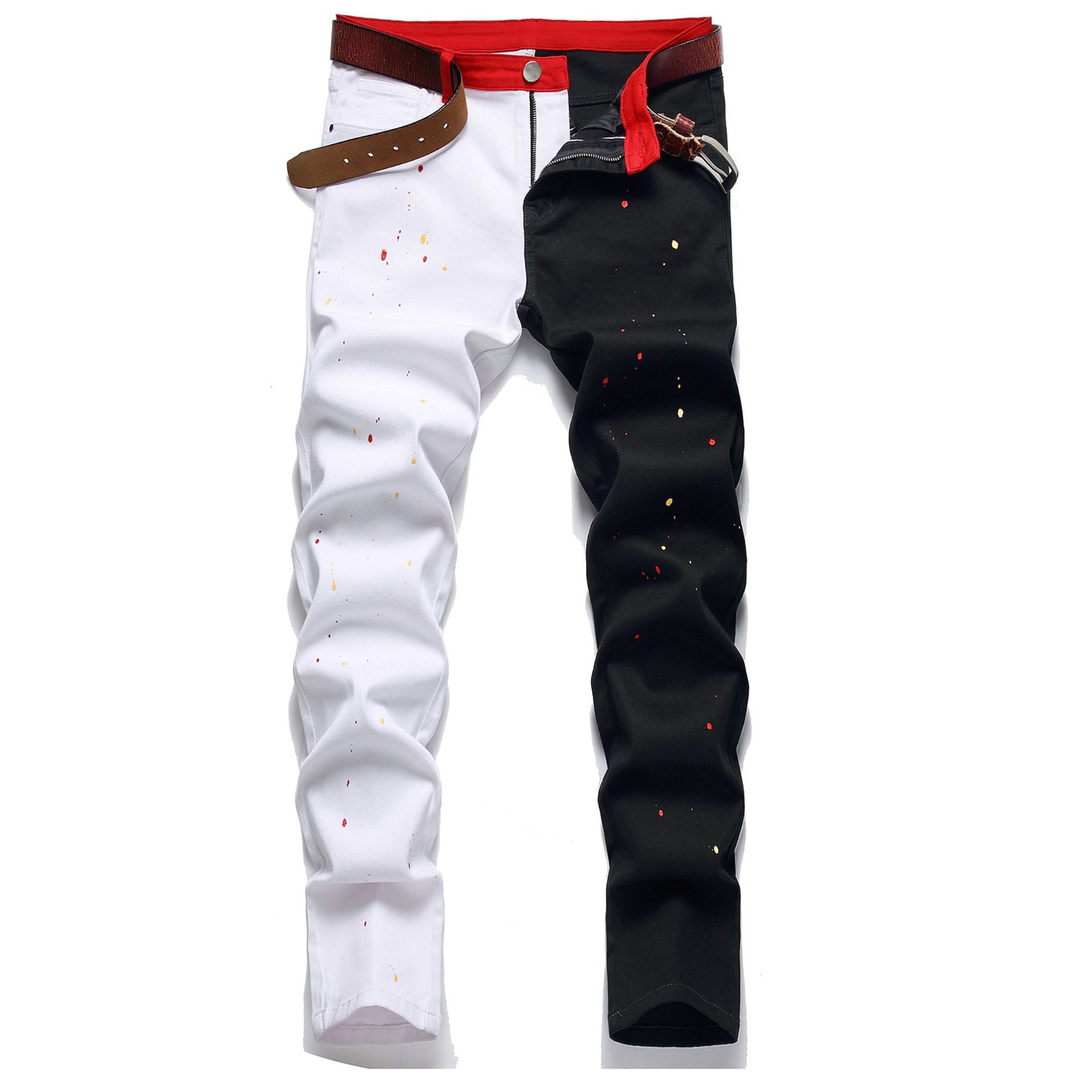 Brand Red Yellow Green White Stitching Men Jeans Spring Autumn New Slim Skinny Stretch Street Hip Hop Male Elastic Denim Pants